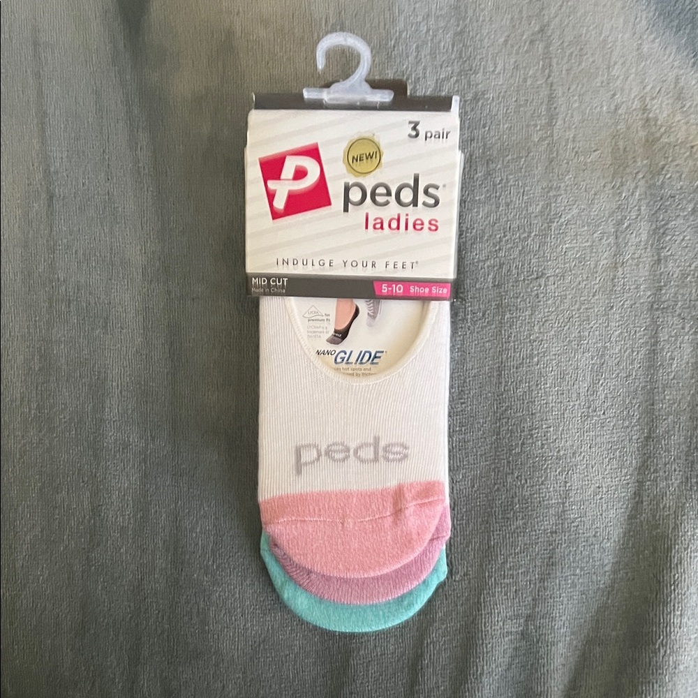 Peds Ladies Mid Cut Socks - Pink, Purple, Blue